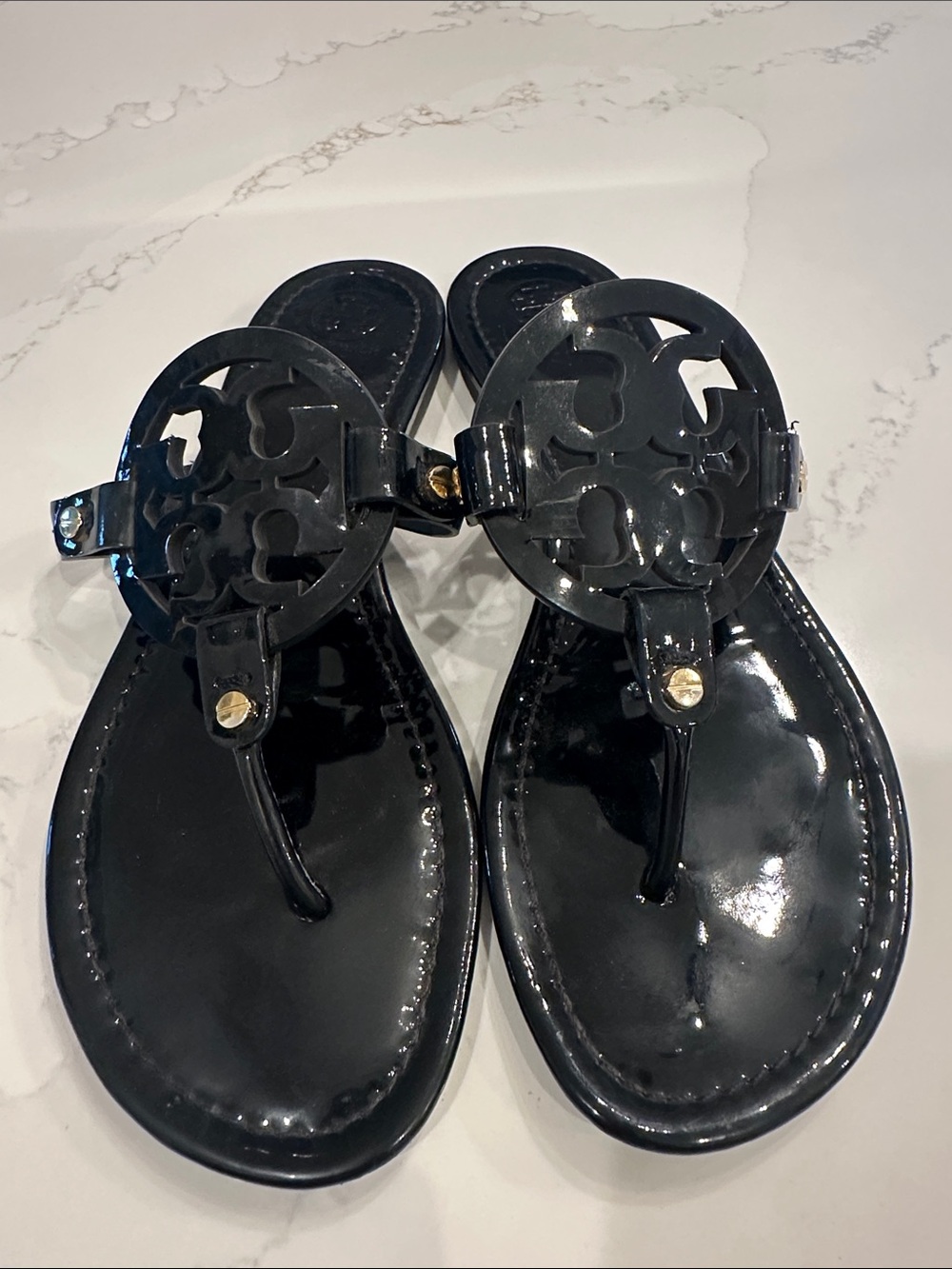 Tory Burch Miller Sandals Patent Black Size 9 1/2